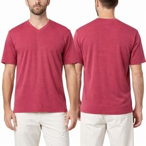 Tommy Bahama IslandZone Mens Large V-Neck Shirt Red Coolmax Tencel Short Sleeve